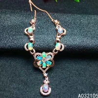 kjjeaxcmy fine jewelry 925 sterling silver inlaid natural opal women vintage luxury plant gem pendant necklace chain support det