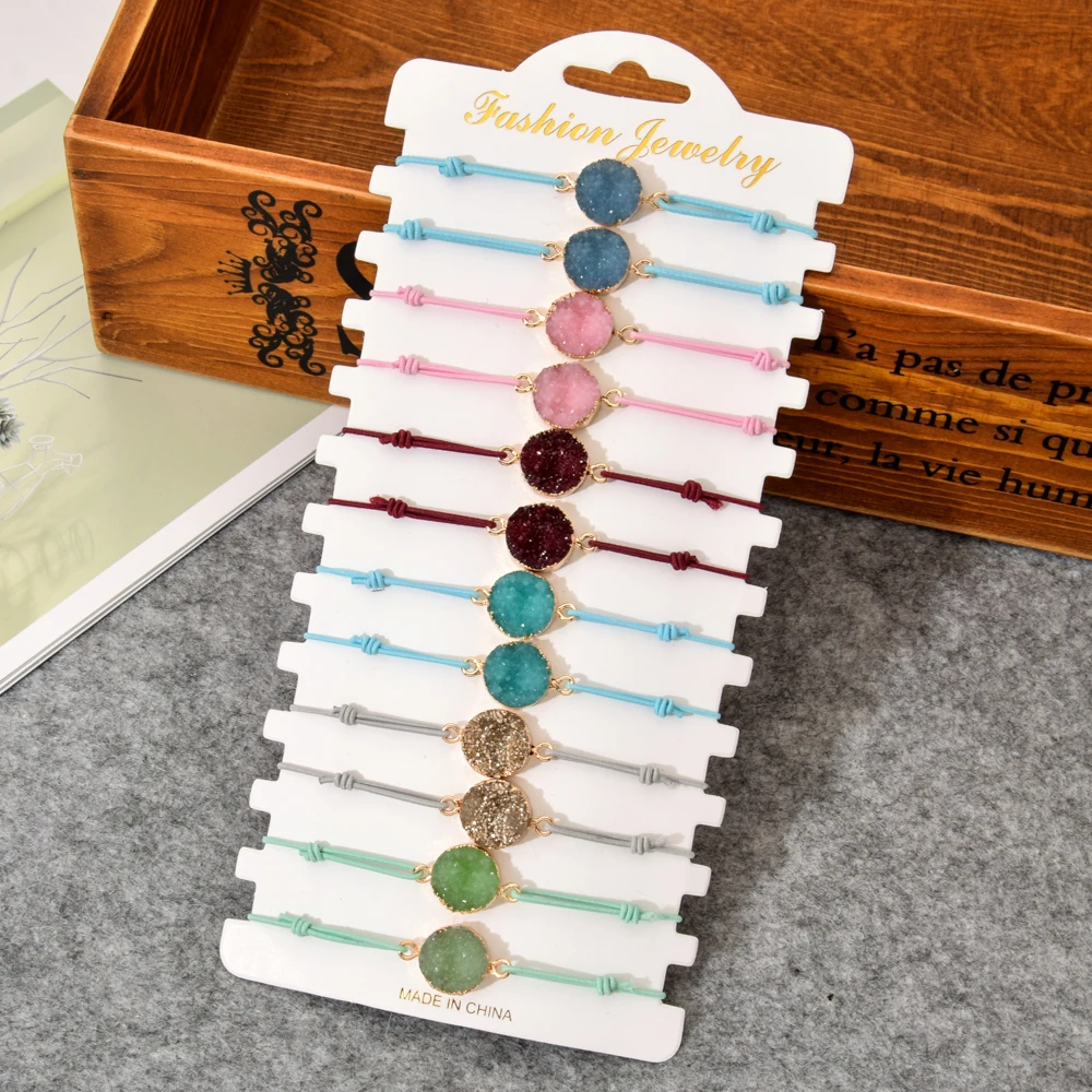 Boho 12 шт./компл. эластичный Друза природного камня шармы браслеты для женщин