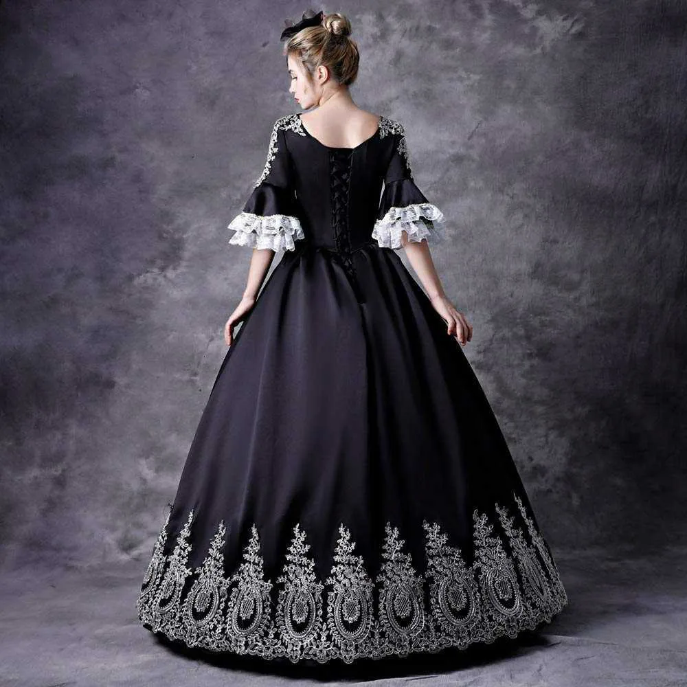 

Upscale Halloween Masquerade Black Gown Medieval Renaissance Gothic Long Dresses Circus Theater Costume