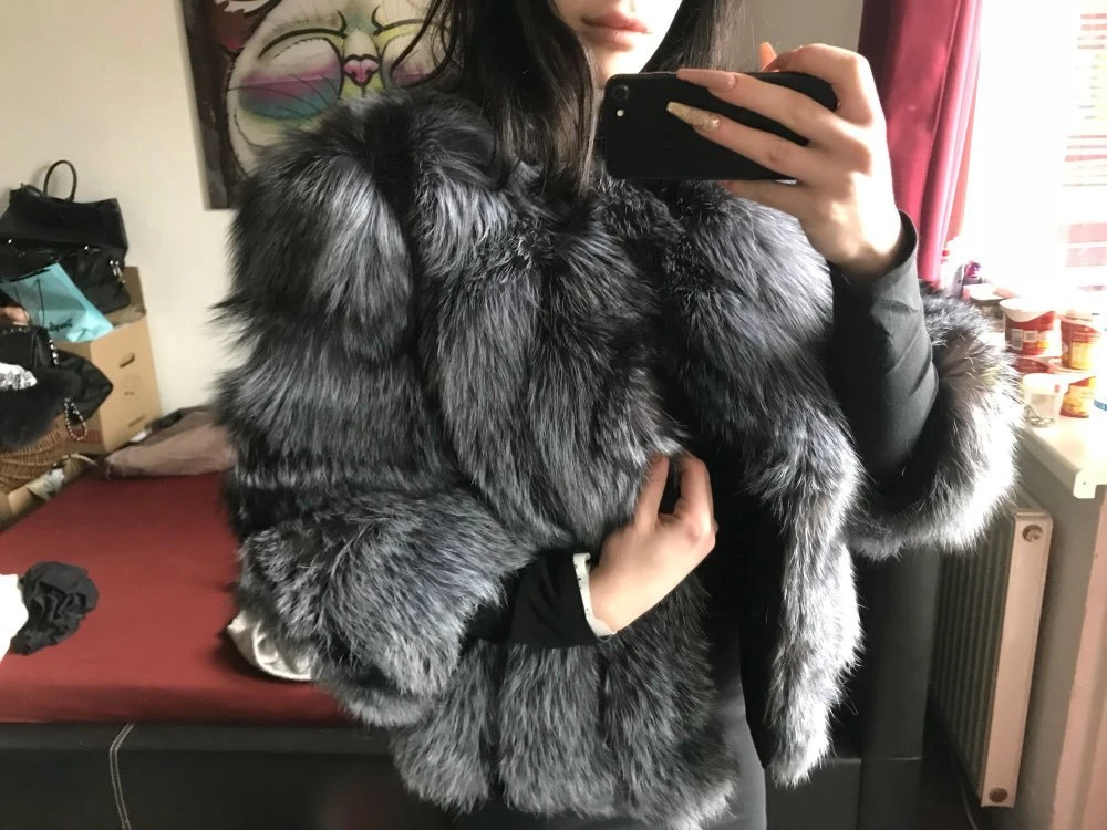 Tatyana Furclub, шуба из натурального меха серебристой лисы, короткая шуба из натурального меха, теплая женская меховая куртка, зимнее пальто, винтажное женское шуба