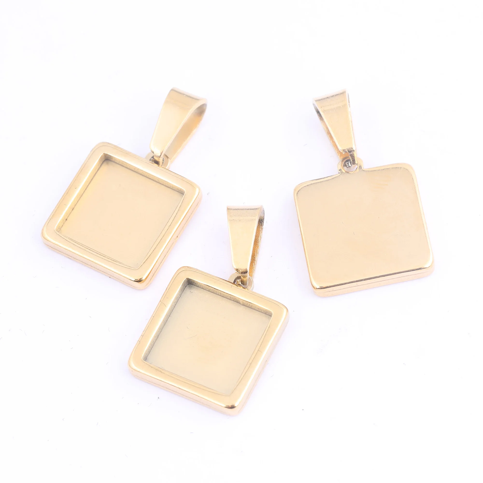 

10pcs 10mm 12mm Square Cabochon Base Gold Plated Stainless Steel Pendant Setting Trays Diy Charm Bezel Blanks For Craft Jewelry
