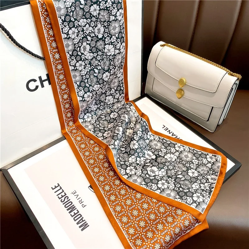 Шарф женский длинный из 100% атласа и шелка 150 х 15 см