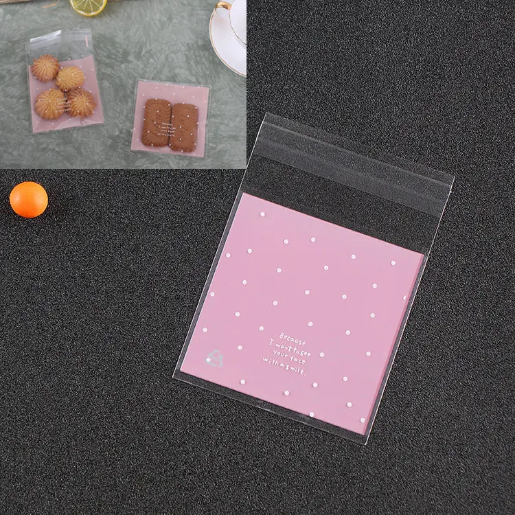 Pink Dot LBSISI Life 100 шт 10*10+ 3 см мешки для печенья, конфет для дома Рождество свадебное украшение самоклеящаяся пластиковая упаковка для пищевых продуктов полипропиленовый подарочный пакет - Цвет: Pink Dot
