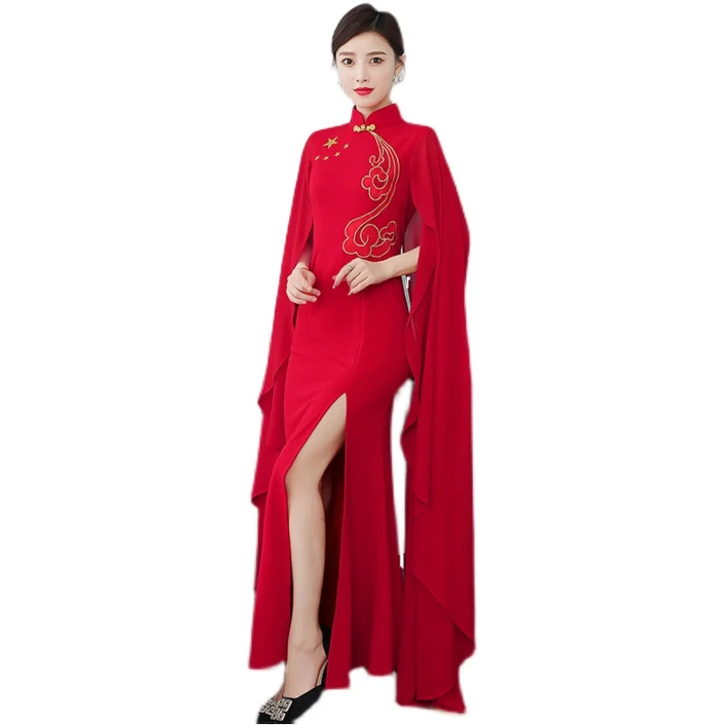 

COIGARSAM 4XL Plus Size Cheongsam Embroidery Women dress New Dresses Red 8130