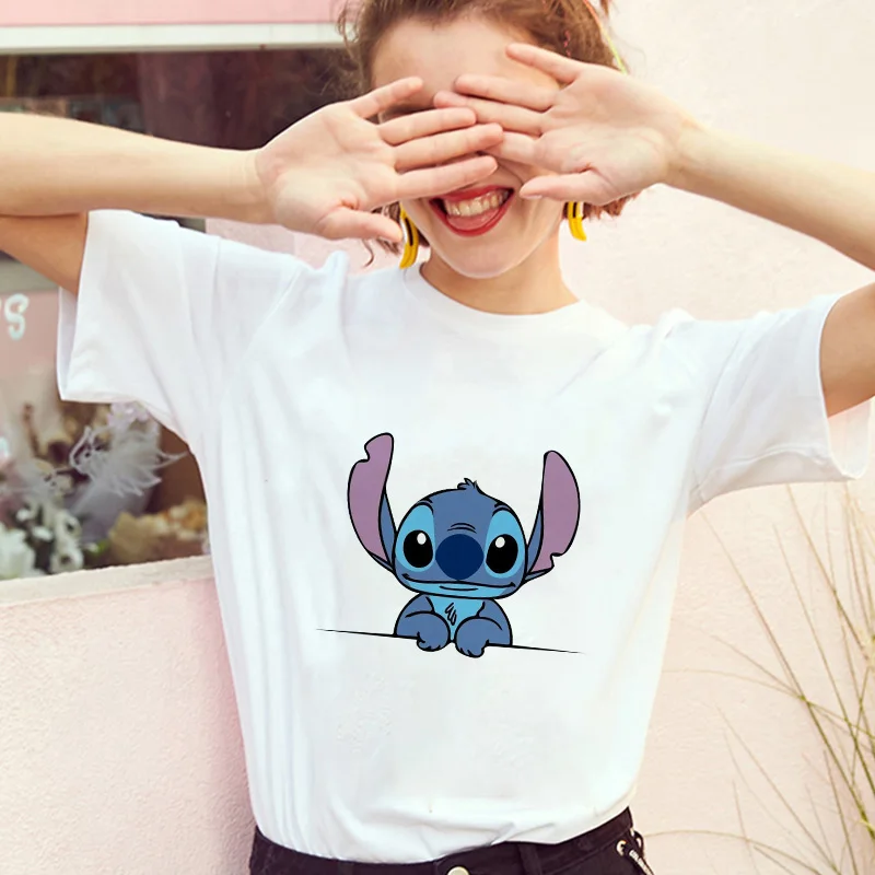 Showtly тематика «Лило и Стич» Harajuku Kawaii футболки для девочек приключенческий комедийный мультфильм женский Vacay режим печатных Повседневное футболка милый