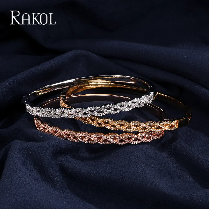 Женский браслет на запястье RAKOL роскошный из розового золота с фианитом AAA|bracelet