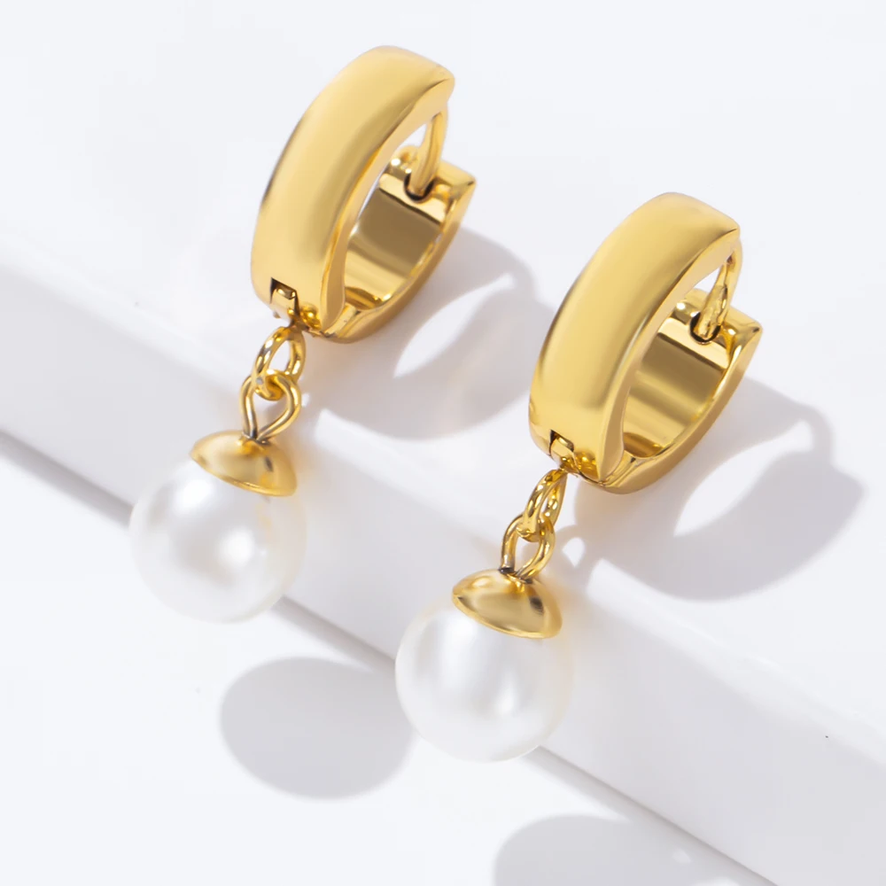 Стильные Новые висячие серьги из нержавеющей стали с имитацией жемчуга