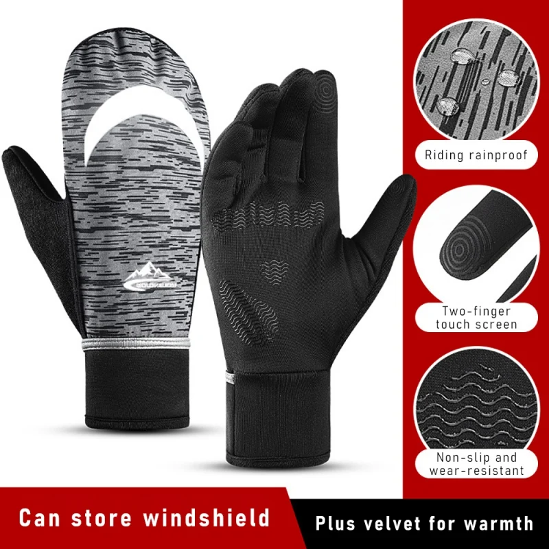 

Outdoor Winter Cycling Gloves Waterproof Windproof Keep Warm Skiing Gloves Sports Night Reflective Wrap Finger Riding Gloves