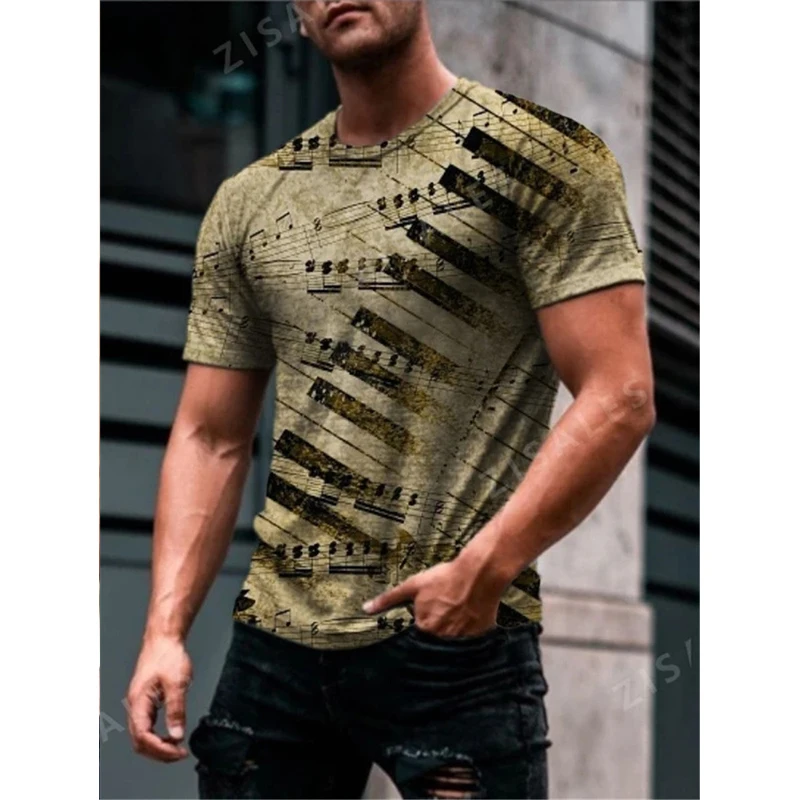 

Pop Men T-shirt Musical Elements Letter Print O-Neck Clothes For Male T Shirt Short Sleeve Streetwear T-shirt Men Plus Size Tops