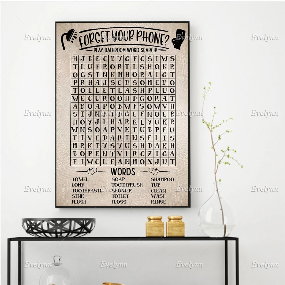

Game In Toilet Posters, Bathroom Word Search, Forget Your Phone, Crossword Bathroom,Funny Bathroom Decor,Bathroom Wall Art Gift