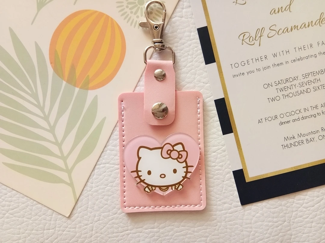 Powder love mini 674 Hello kitty аниме брелок KT Cat мини-карта брелок держатель пряжка дамы сумки на плечо для женщин кожа - Цвет: Powder love mini 674
