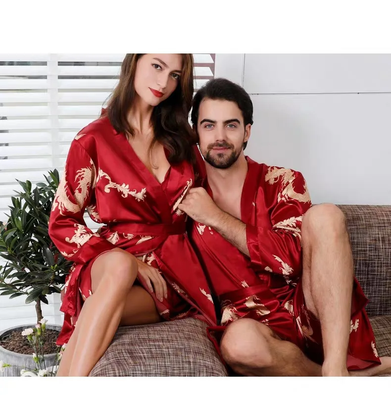 

Pajama suit Satin Short Robe + Shorts Pant Sets Couple Sleepwear Family Pijama Lover Night Suit Men Spring Summer Pajamas