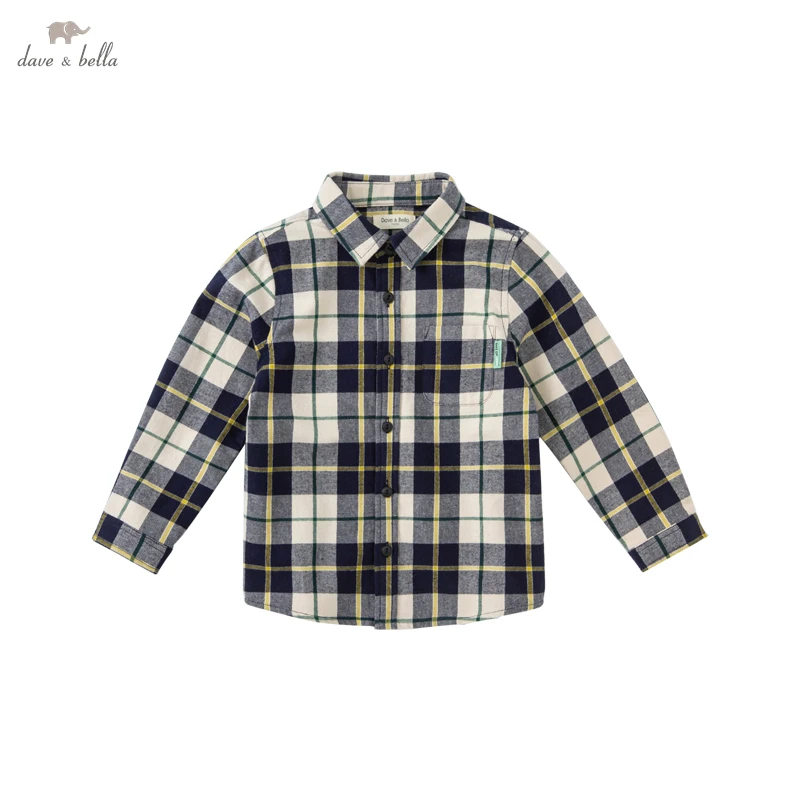 

DKY18592 dave bella 5Y-13Y autumn baby girls long sleeve shirts children plaid print shirt kids boutique clothing