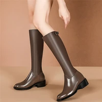 thigh high oxfords shoes women genuine leather low heel knee high boots female winter warm round toe long shaft platform pumps