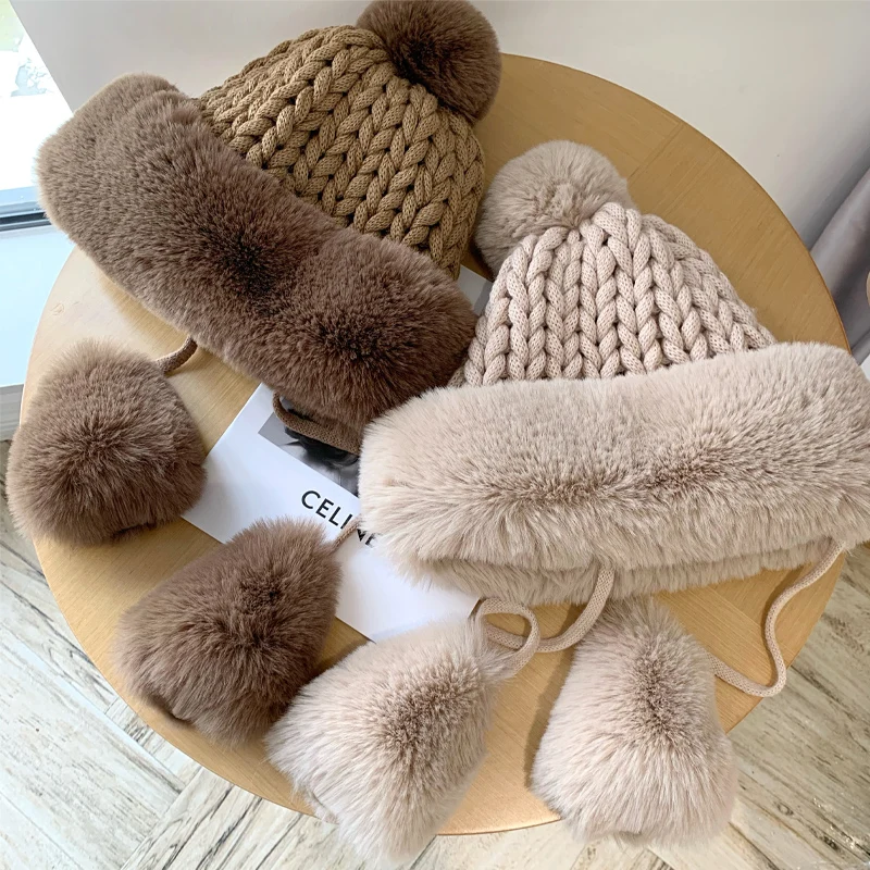 Женская зимняя шапка 2021 норковая вязаная шапка-бомбер плотная женская с пушистым