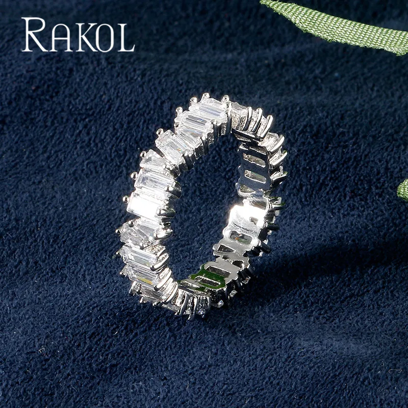 RAKOL, новинка, модное, роскошное, очаровательное, AAA, багет, кубический цирконий, обручальное кольцо для женщин, многоцветная, Т-образная форма, Cz камень, вечерние ювелирные изделия