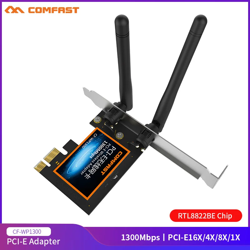 

COMFAST CF-WP1300 1300Mbps dual band PCI-E wireless adapter 802.11b/g/n Gigabit PCI Wireless Network Card with 2*3dBi antenna