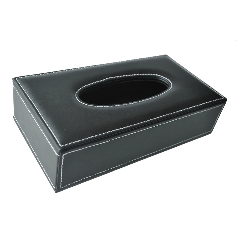 

WSFS Hot Car Home Rectangle Shaped Faux Leather Case Paper Tissue Box Holder Black