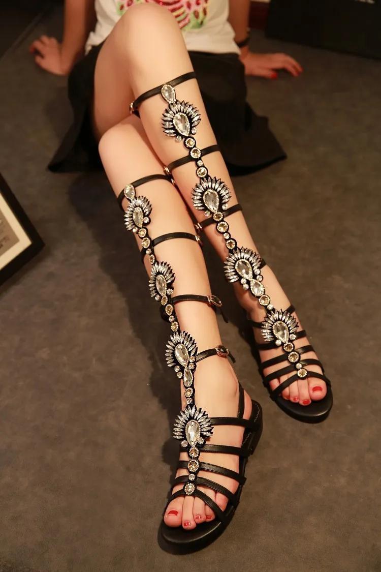 

Ladies Sandals, Small Pepper, The Same Summer Low-heeled Rhinestone Sandals, Straps, High-tube Sandals, Children Rome Shoes