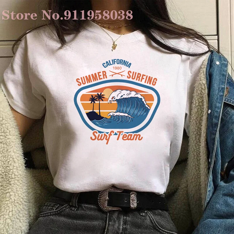 

California Surfing Summer ladies loose fashion top Harajuku short-sleeved surf printing casual Tshirt women/man T-Shirts
