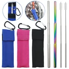 Многоразовые телескопическая соломы 304 Нержавеющаясталь металлическая соломинка складной Портативный питьевой соломы набор с щетка для очистки сплетенный мешок