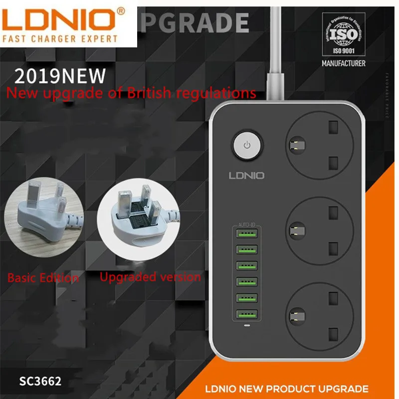 Удлинитель электрический LDNIO с вилкой Стандарта Великобритании 3 4 А 6 розеток USB
