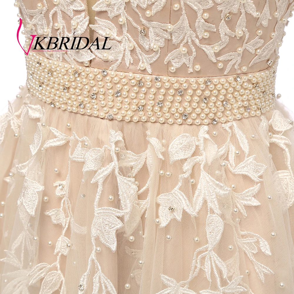 Женское короткое платье для выпускного вечера VKBRIDAL кружевное из тюля с глубоким v