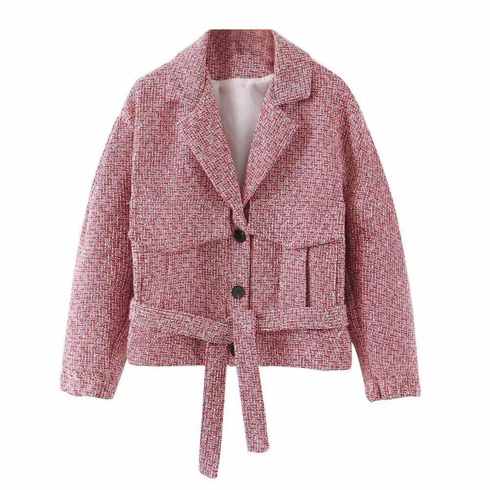 Женский клетчатый пиджак в стиле ретро разноцветный мягкий шерстяной с поясом и