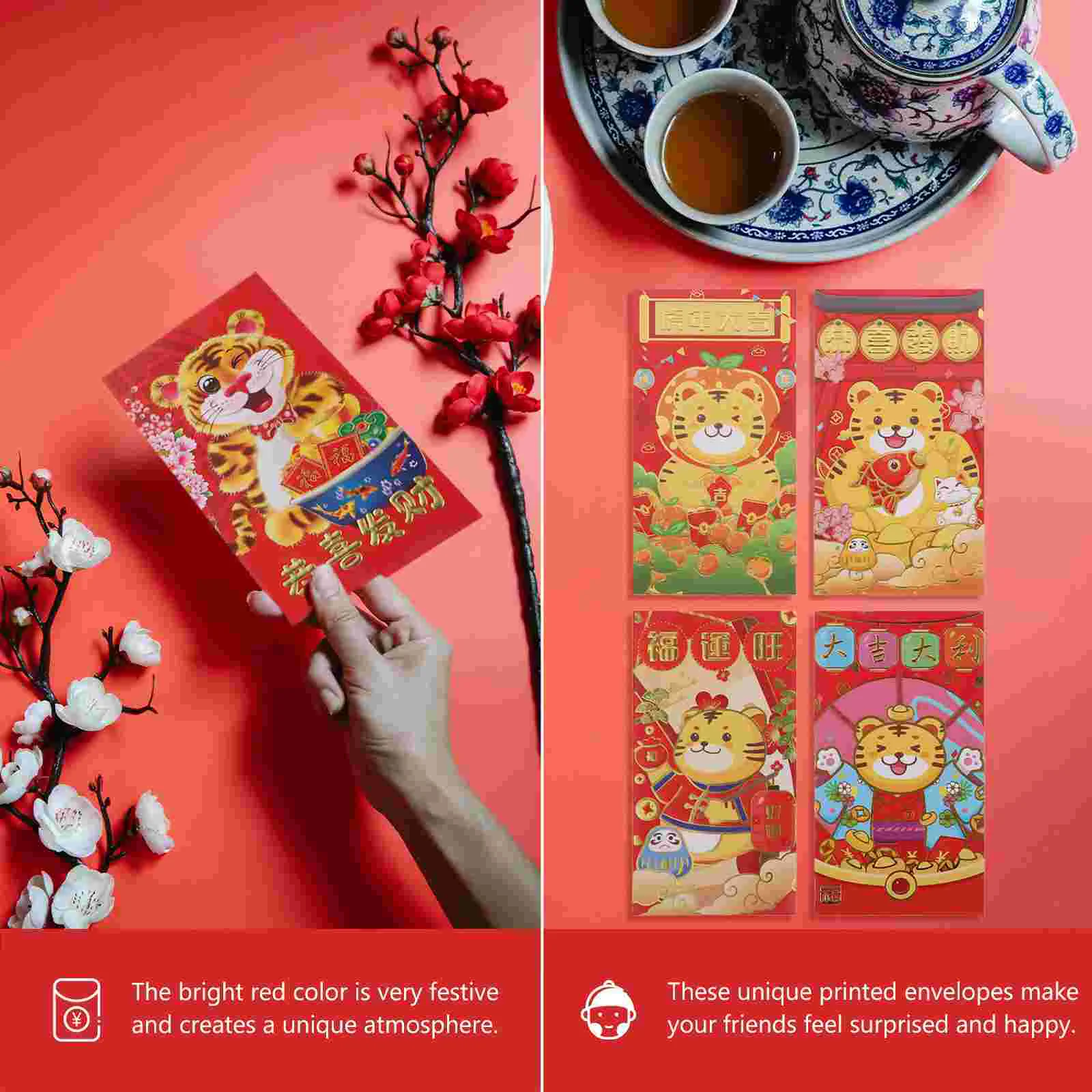 60pcs The Year of Tiger Red Envelopes Packets Money Paper Bags (Assorted Color) | Дом и сад