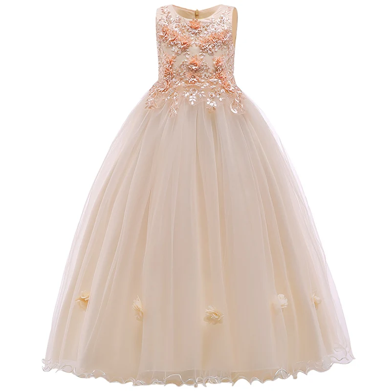 

2020 new children's long dress flower beaded princess dress girl catwalk show wedding dress fluffy dress