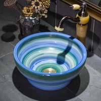 countertop sinks ceramic wash basin round washbasin bathroom ceramic sink household art basin samll sink blue lavabo for hotel