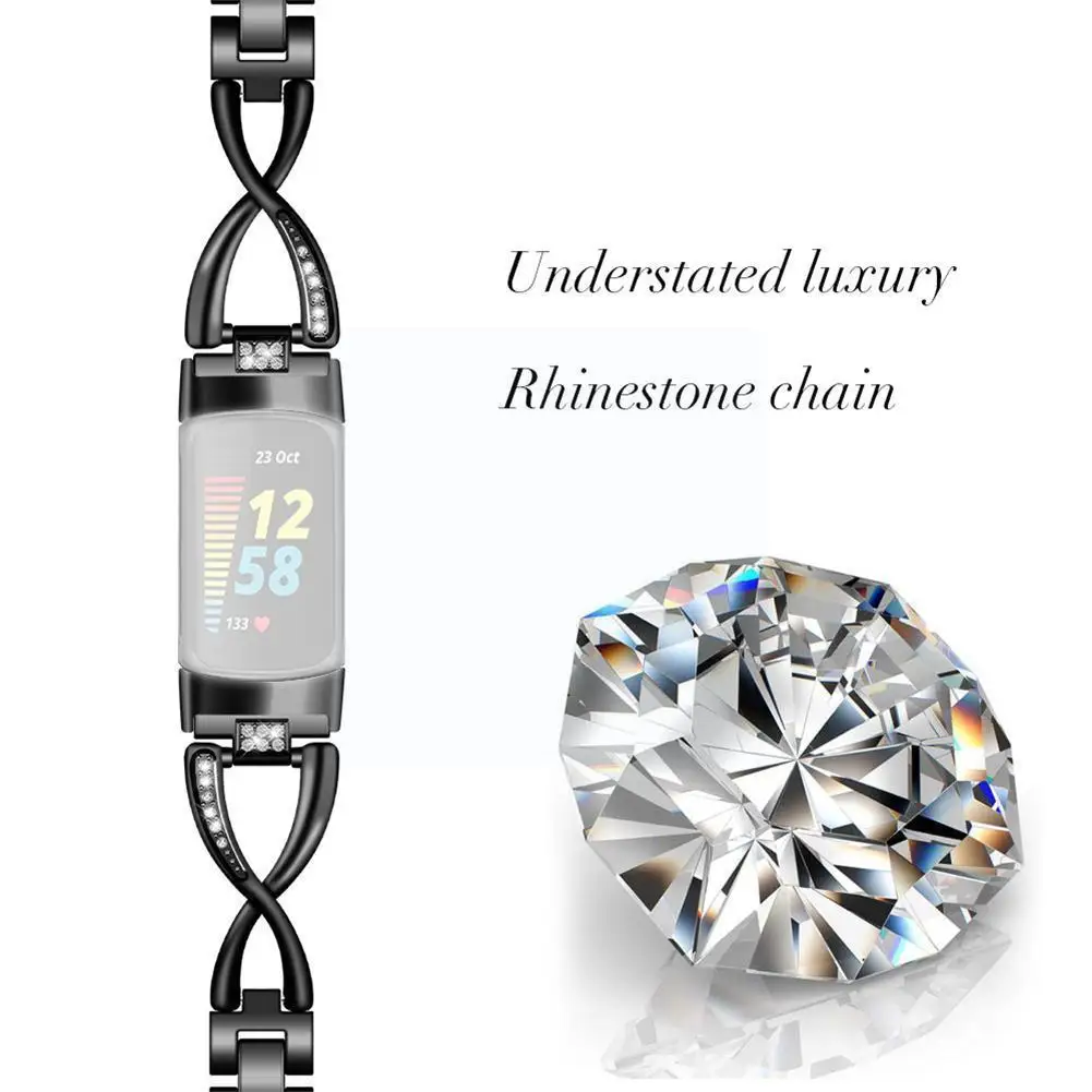 

Starp For Fitbit Charge 5 Watch Band Metal Diamond For Fitbit Charge5 Classic Steel Strap Watch Accessories New U5s5