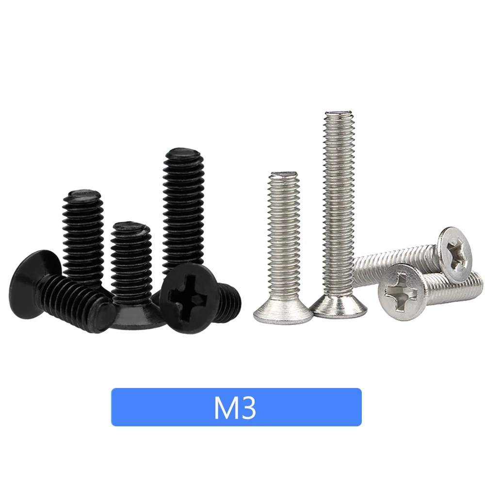 

YUJI m3, 50 шт., M1.4, M1.6 M2, M2.5 304, нержавеющая сталь, черная, Phillips, плоский крестовой винт болт с потайной головкой, Электрический винт