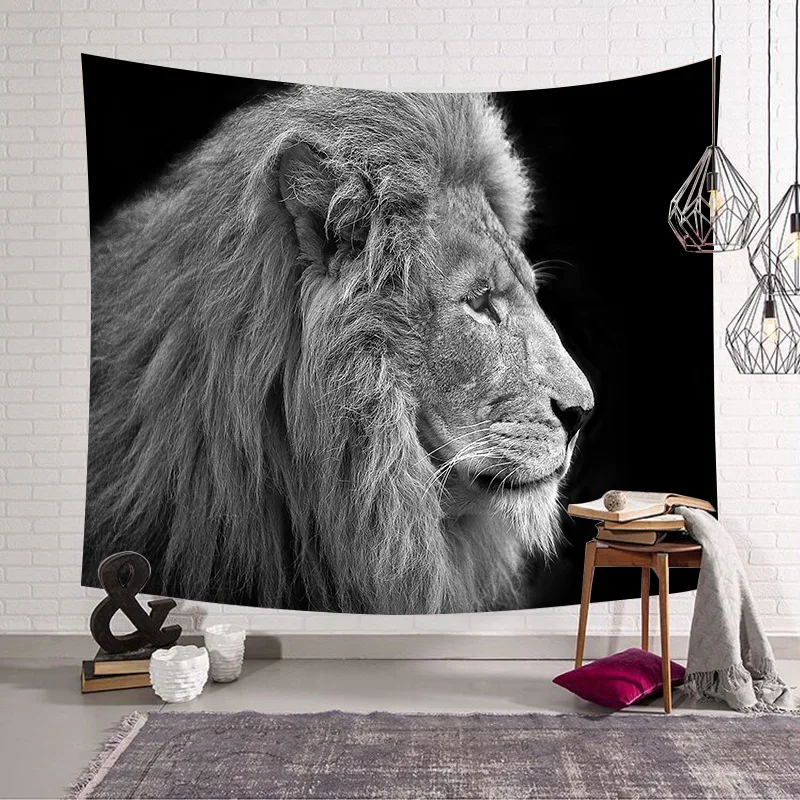

Lion Horse Leopard Background Wall Decorative Cloth Living Room Bedroom Wall Blanket Home Decoration Mural Tapestry