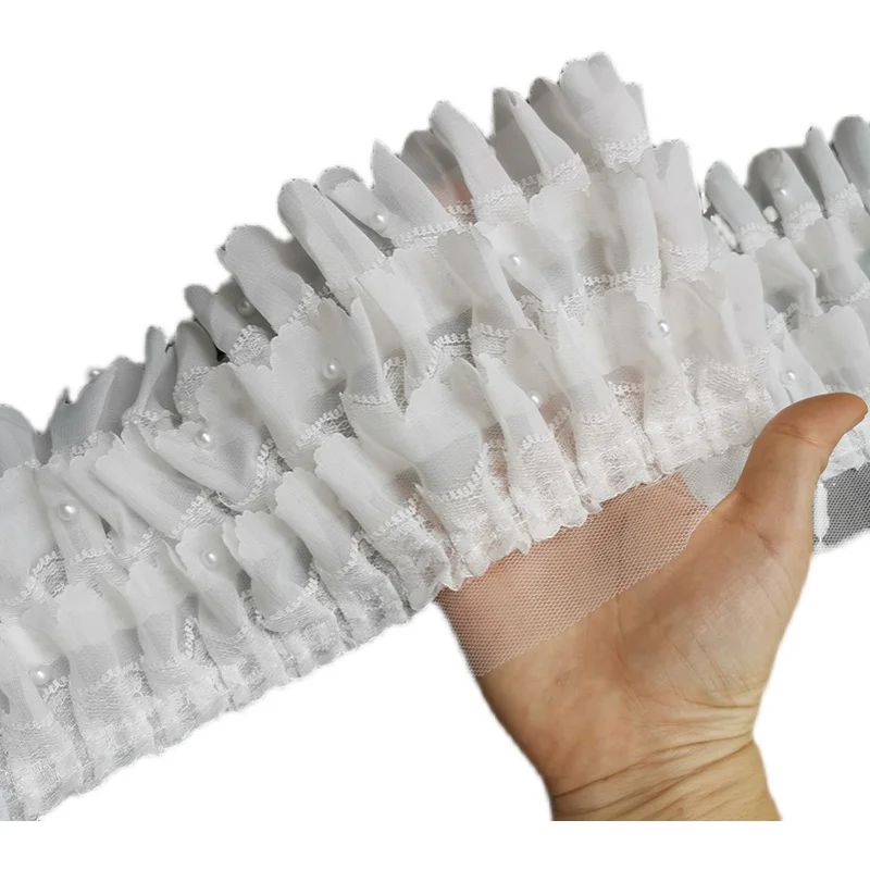 Шифоновое кружево с тремя слоями 13 см шириной плиссированное кружевные