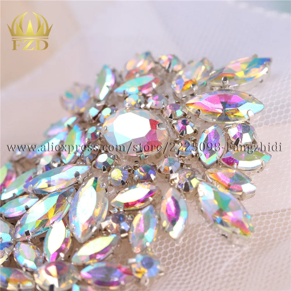 FZD-20 pares de diamantes de imitaci&oacute;n hechos a mano para coser en AB, apliques de gasa de cristal, adorno de diamantes de imitaci&oacute;n para vestido de novia, ropa de FA-1493-3