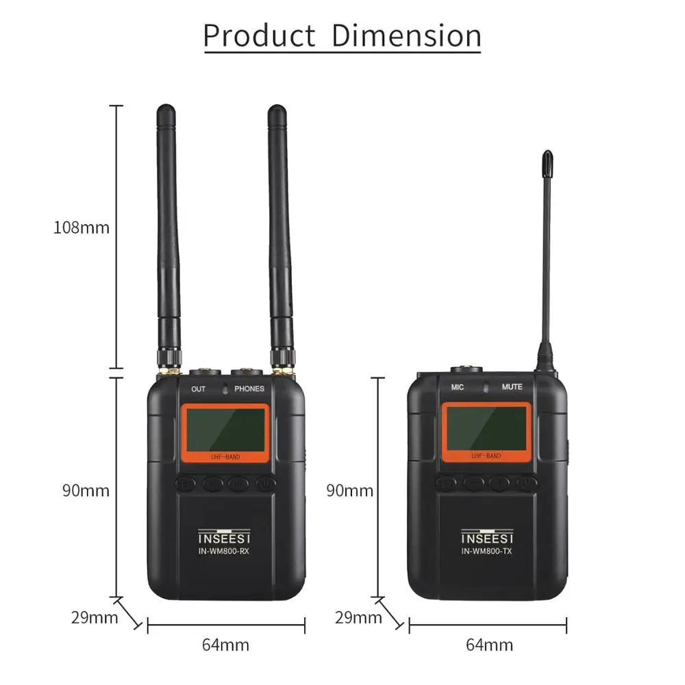 INSEESI IN-WM800 Двухканальный UHF профессиональный беспроводной Lavalier микрофон приемник