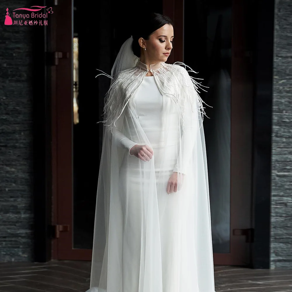 

Длинная фатиновая Свадебная накидка с кружевной аппликацией, двухслойная элегантная очаровательная шаль, жакет длиной 2 м, свадебные аксес...