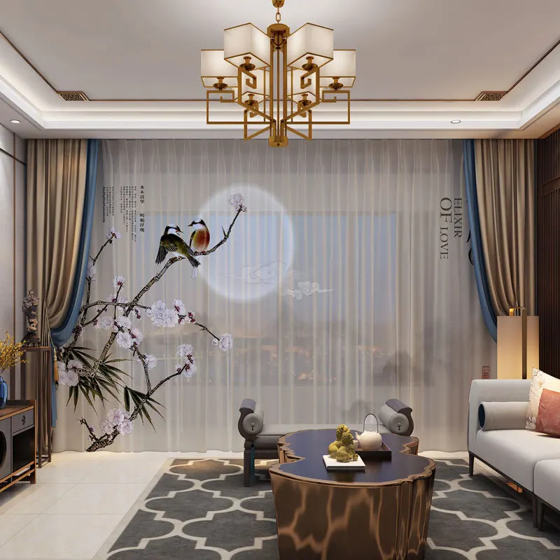 Custom Large 3d Curtain Floral Birds Chinese Style Curtains For Living Room Door Drape Panel Sheer Tulle | Дом и сад