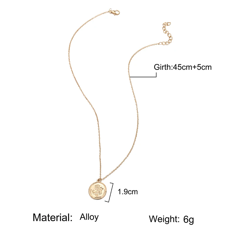 

Vintage Rose Flower Charm Pendant Necklaces For Women Gift Fashion Coin Gold Color Chains Shell Necklace Statement Jewelry