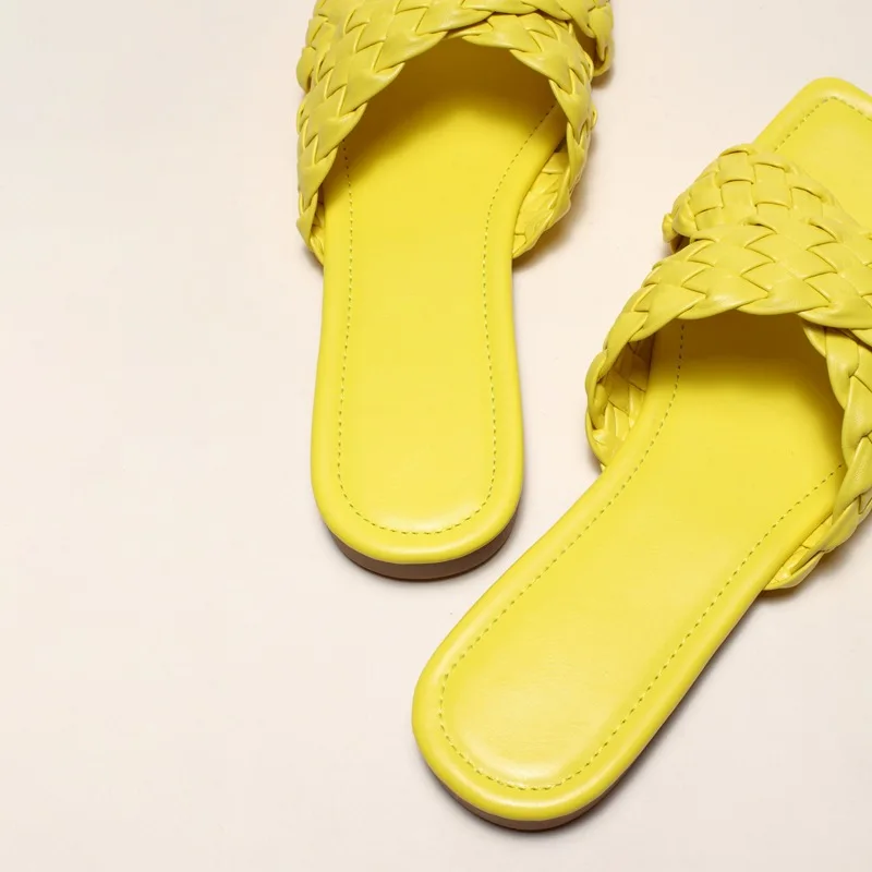 

Hjwsfdcai 2021 New Women Slippers Summer Weave Sandals For Ladies Square Head Open Toe Flat Shoes Outdoor Beach Shoes Flip Flops