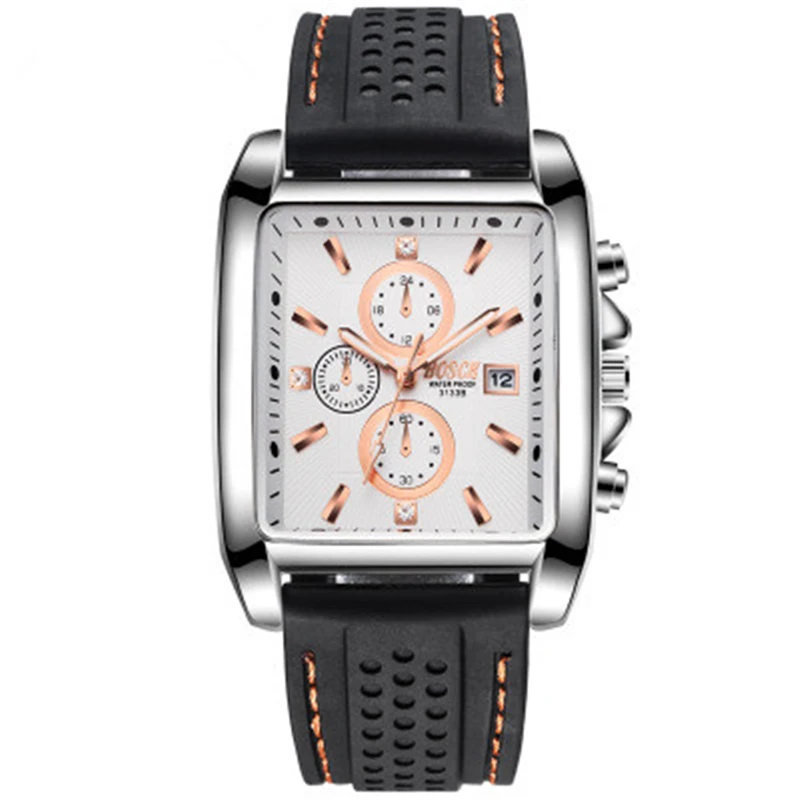 

2020 New Fashion Men Square Steel Band Calendar Watch Luminous Waterproof Silicone Multifunctional Men Quartz Watch