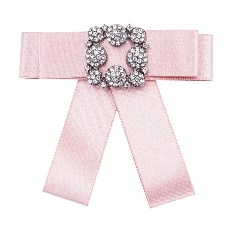 2020 Новая розовая брошь из ленты Большой Кристалл Стразы Брошь с бантом на шее