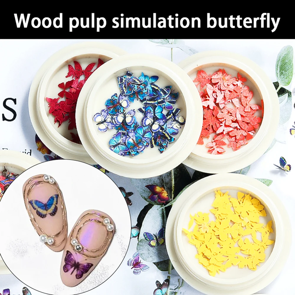 

1 Box of3D Nail Art Mixed Simulation Butterfly Wood Pulp Sequins Fashion Colorful Butterfly DIY Nail Art Design Decoration Parts