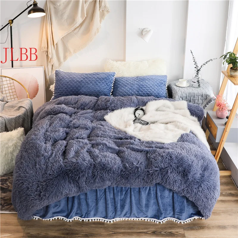 

Winter thicken Bedding set Long hair mink fleece bed set bedskirt+pillowcase&duvet cover flannel velvet bedpread bed linen set