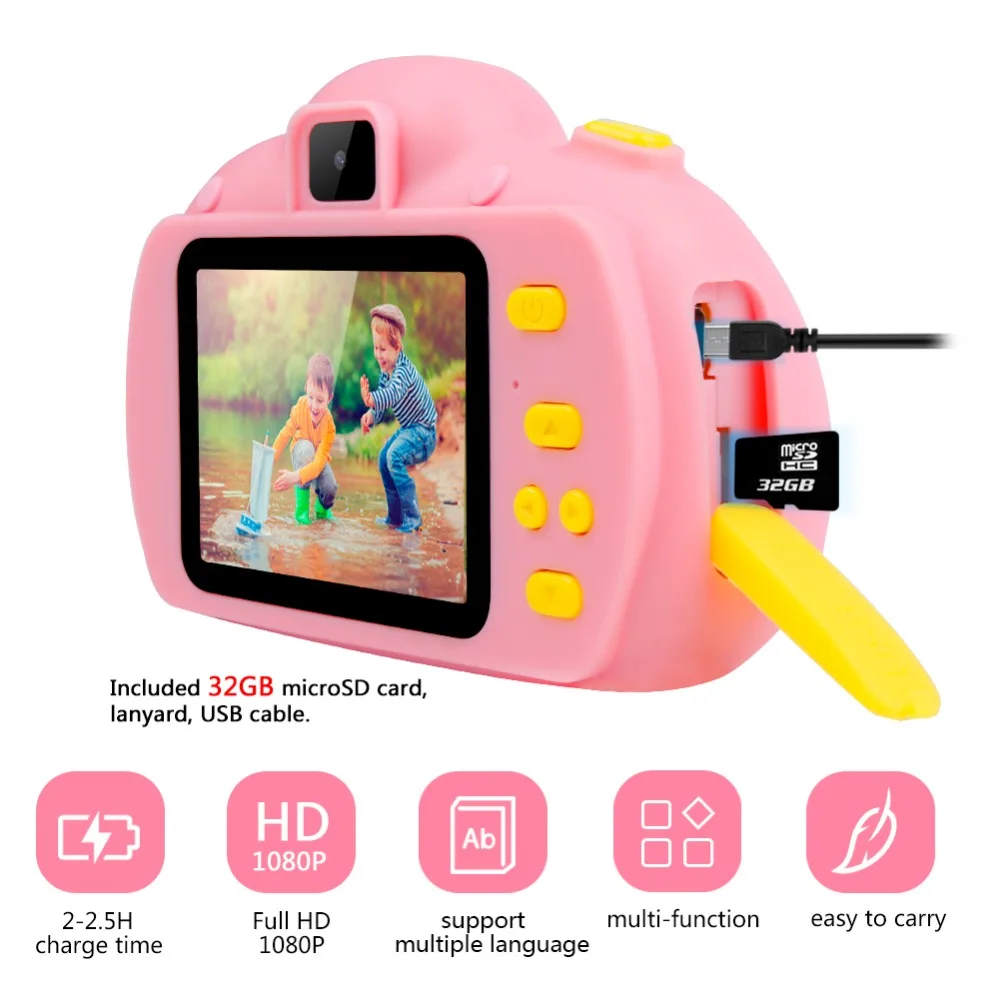 Детская камера, игрушки для детей, цифровая камера 18 МП HD с картой 32G, экран 2,4 дюйма, двойная Селфи, видео игра, видеокамера, игрушки для детей
