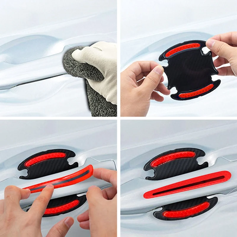 

4Pcs/Set Universal Car Door Handle Protection Film car Sticker Carbon Fiber Protector Sticker Cover Car Safety Reflective Strips