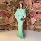 Простое мятно-Зеленое Шифоновое Платье Verngo для выпускного вечера с длинным рукавом и накидкой Скромные Вечерние платья для матери с круглым вырезом