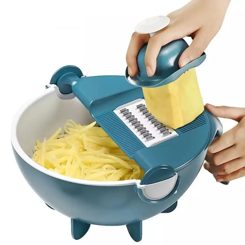 

Multifunction Vegetable Cutter Slicer Manual Shredder Potato Carrot Cheese Grater Mandoline Chopper Peeler Draining Basket