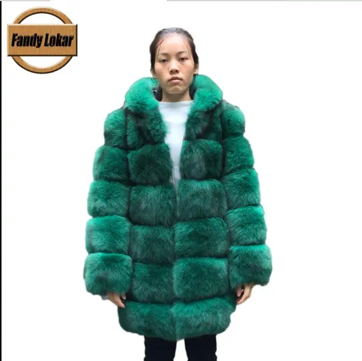 RF1806 Green Fandy lokar шуба из натурального Лисьего меха женская зимняя мода натуральный Лисий мех пальто стоячий воротник пальто женская натуральная Меховая куртка RF1806 - Цвет: RF1806 Green